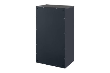 Deep blue or gray mailboxes on white background isolated. Mail box for entrance of apartment house. Metal mailbox