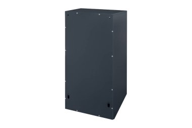 Deep blue or gray mailboxes on white background isolated. Mail box for entrance of apartment house. Metal mailbox