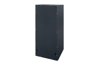 Deep blue or gray mailboxes on white background isolated. Mail box for entrance of apartment house. Metal mailbox