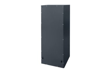 Deep blue or gray mailboxes on white background isolated. Mail box for entrance of apartment house. Metal mailbox