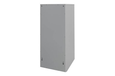 Gray mailboxes on white background isolated. Mail box for entrance of apartment house. Metal mailbox