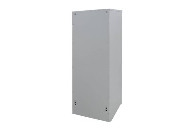 Gray mailboxes on white background isolated. Mail box for entrance of apartment house. Metal mailbox