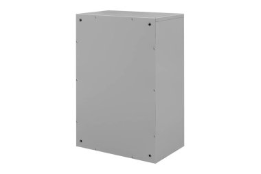 Gray mailboxes on white background isolated. Mail box for entrance of apartment house. Metal mailbox