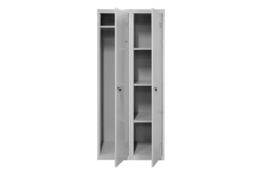 White lockers for locker room. Change room metal box grey
