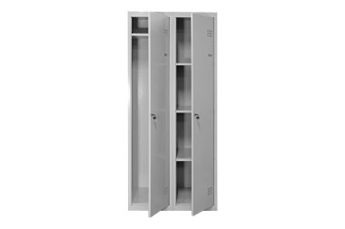 White lockers for locker room. Change room metal box grey