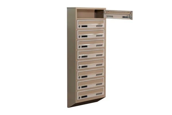 Beige Ecru Khaki Color Mailboxes White Background Isolated Mail Box — 스톡 사진