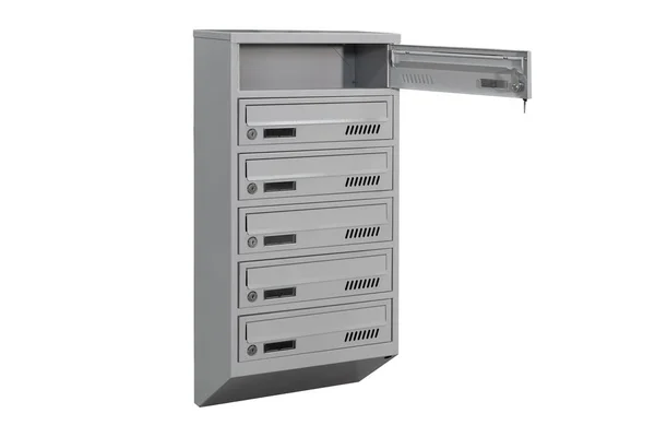 Gray Mailboxes White Background Isolated Mail Box Entrance Apartment House — Φωτογραφία Αρχείου