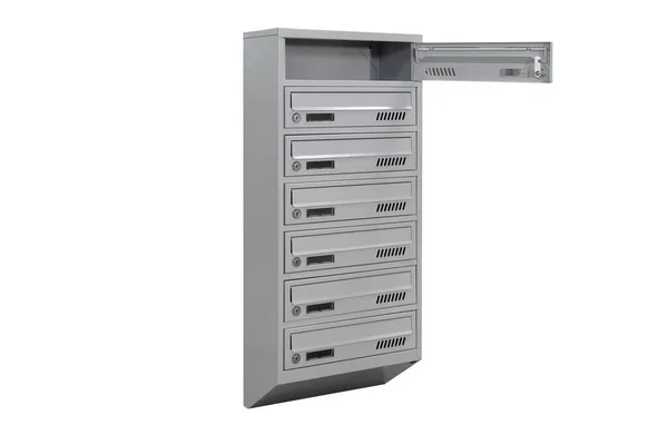 Gray Mailboxes White Background Isolated Mail Box Entrance Apartment House — 스톡 사진