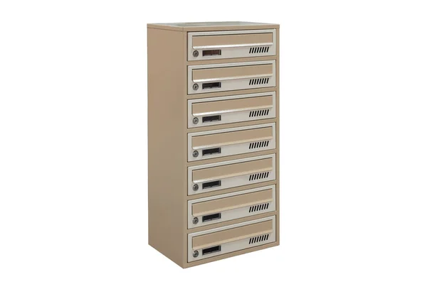 Beige Ecru Khaki Color Mailboxes White Background Isolated Mail Box — 图库照片