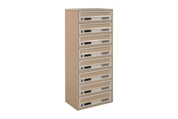 Beige Ecru Khaki Color Mailboxes White Background Isolated Mail Box — Stok fotoğraf