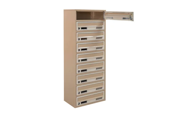 Beige Ecru Khaki Color Mailboxes White Background Isolated Mail Box — 스톡 사진