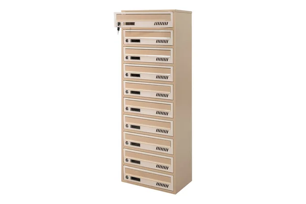 Beige Ecru Khaki Color Mailboxes White Background Isolated Mail Box — 스톡 사진