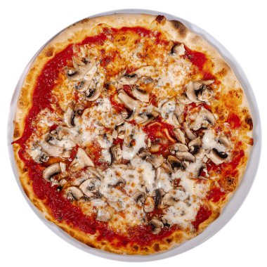 Domates soslu pizza funghi, mozzarella ve taze mantar.