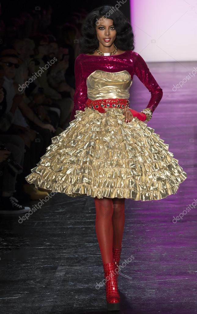 New York, NY - September 11, 2015: Gate Haile walks the runway at the Betsey Johnson fashion show during the Spring Summer 2016 New York Fashion Week at The Arc - Skylight Moynihan Station