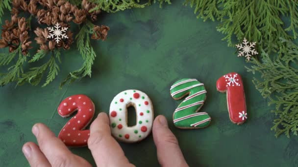 Feliz Navidad Feliz Año Nuevo Figuras Cubren Por Azúcar Glaseado — Vídeos de Stock