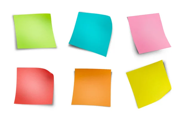 Seis Notas Adhesivas Multicolores Sobre Fondo Blanco Aislado —  Fotos de Stock
