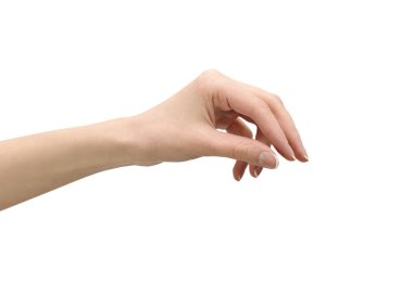 Kadın eli bir şey tutuyor. izole edilmiş beyaz arkaplan