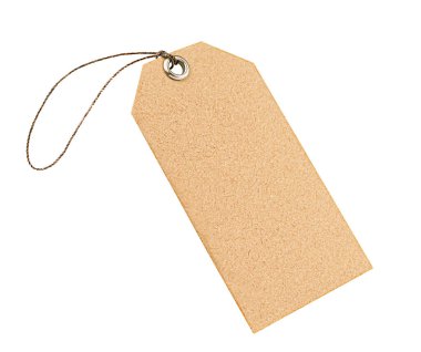 İzole edilmiş beyaz arkaplanda boş bir karton etiket