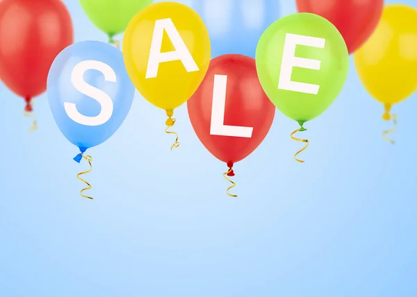 Kolorowe Balony Sprzedażą Napisów Jasnoniebieskim Tle — Zdjęcie stockowe
