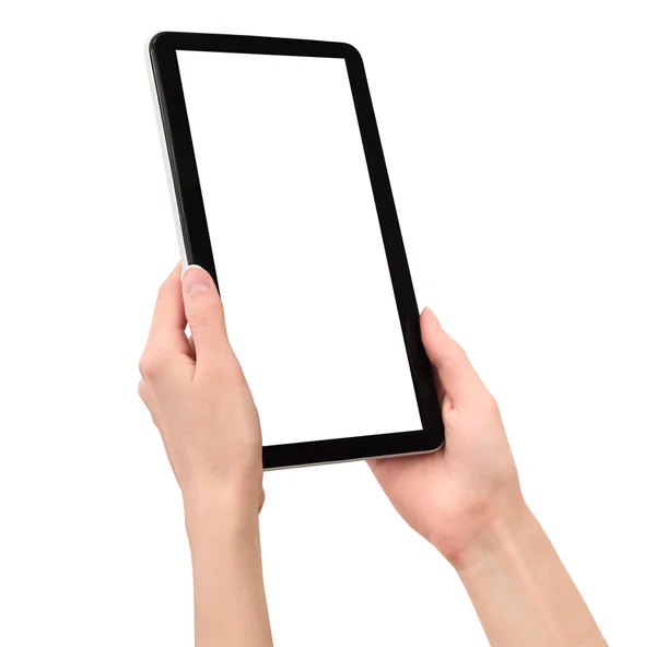 Weibliche Hände Mit Digitalem Tablet Auf Isoliertem Weißem Hintergrund — Stockfoto