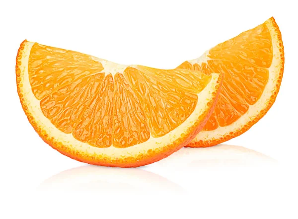 Two Slices Juicy Orange Isolated White Background — Stock Photo, Image