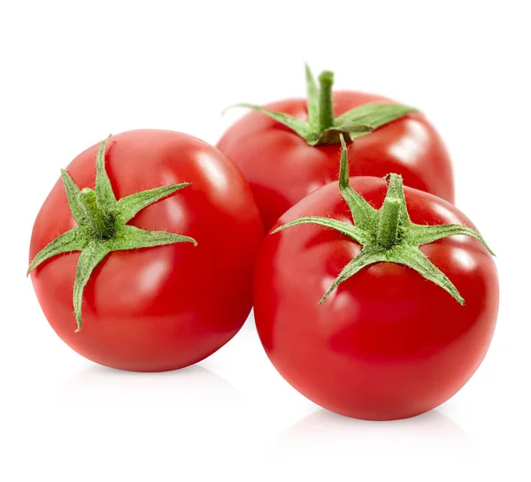 Três Tomates Sobre Fundo Isolado Branco — Fotografia de Stock