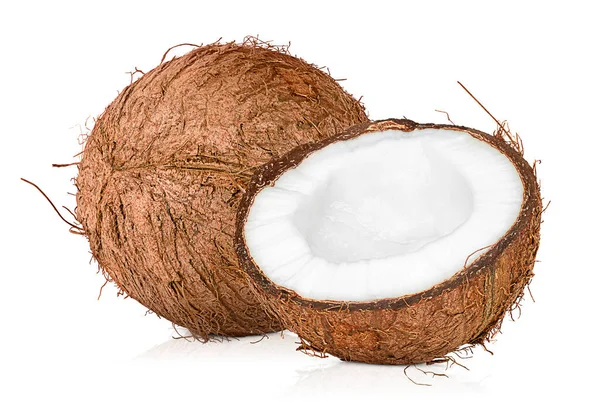 Cocco Intero Mezzo Fondo Bianco Isolato — Foto Stock