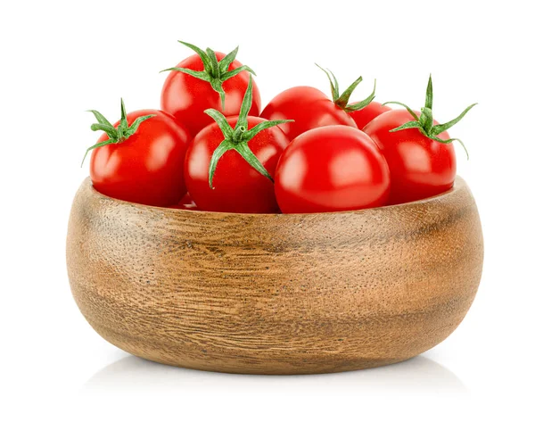 Tomates Cereja Frescos Uma Placa Madeira Fundo Branco Isolado — Fotografia de Stock