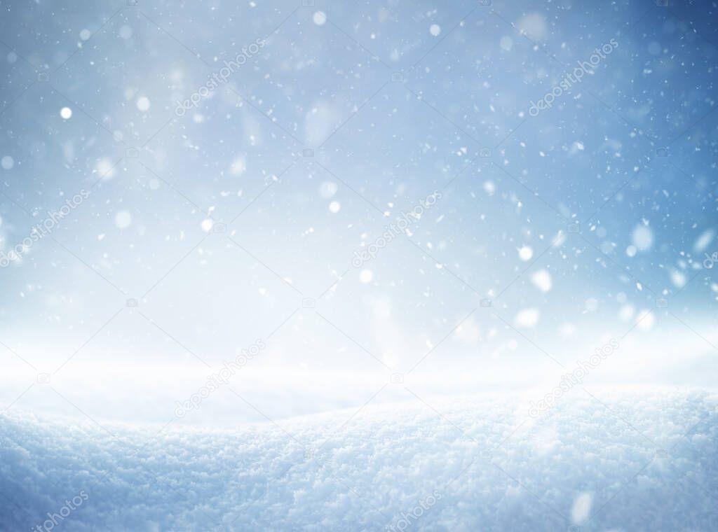 snowdrift and snowfall, winter background with copy space