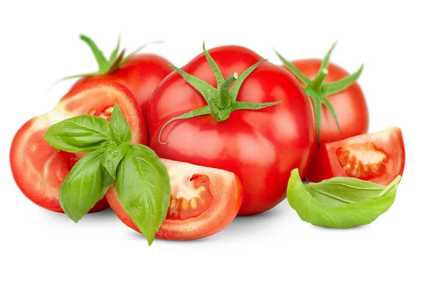 Tomates Albahaca Sobre Fondo Blanco Aislado — Foto de Stock