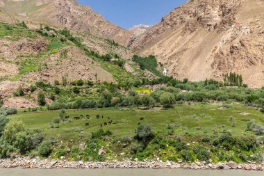 Wachan Koridoru boyunca Pamir, Afganistan ve Panj Nehri 'nin güzel manzarası