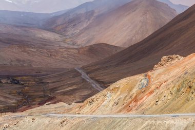 Tacikistan 'daki Ak-Baital Geçidi' ndeki Pamir dağlarının güzel manzarası.