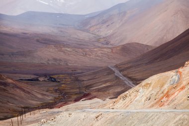 Tacikistan 'daki Ak-Baital Geçidi' ndeki Pamir dağlarının güzel manzarası.
