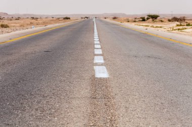 İsrail 'deki Negev Çölü' nden geçen yol manzarası.