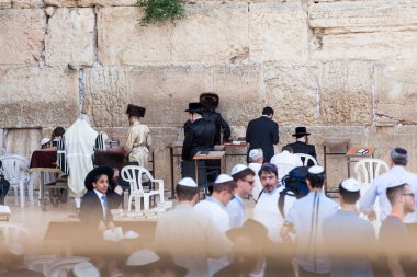 JERUSALEM, ISRAEL - CIRCA MAYIS 2018: Kudüs 'teki Batı Duvarı manzarası, İsrail yaklaşık Mayıs 2018' de Kudüs 'te.