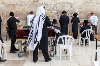 JERUSALEM, ISRAEL - CIRCA MAYIS 2018: Kudüs 'teki Batı Duvarı manzarası, İsrail yaklaşık Mayıs 2018' de Kudüs 'te.
