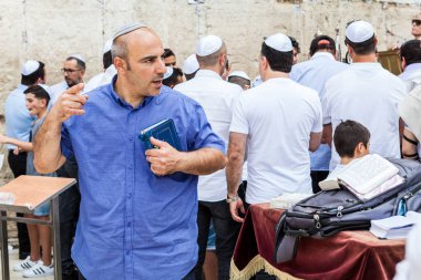 JERUSALEM, ISRAEL - CIRCA MAYIS 2018: Kudüs 'teki Batı Duvarı manzarası, İsrail yaklaşık Mayıs 2018' de Kudüs 'te.