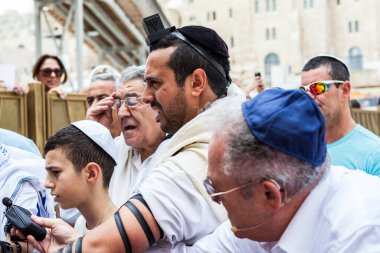JERUSALEM, ISRAEL - CIRCA MAYIS 2018: Kudüs 'teki Batı Duvarı manzarası, İsrail yaklaşık Mayıs 2018' de Kudüs 'te.