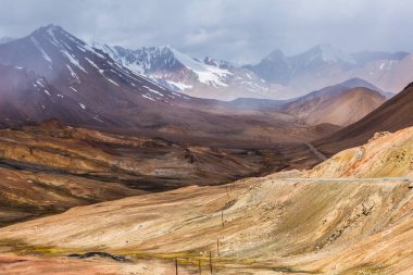 Tacikistan 'daki Ak-Baital Geçidi' ndeki Pamir dağlarının güzel manzarası.