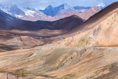 Tacikistan 'daki Ak-Baital Geçidi' ndeki Pamir dağlarının güzel manzarası.
