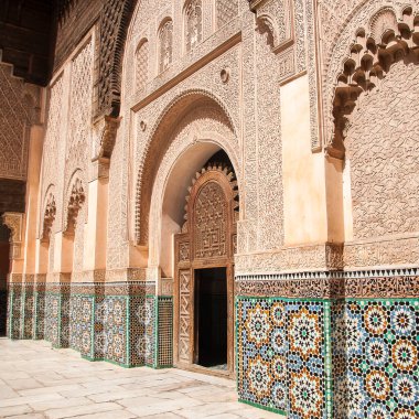MARRAKECH, MOROCCO - CIRCA Eylül 2014: The Ben Youssef Madrasa Eylül 2014 'te Marakeş' te.