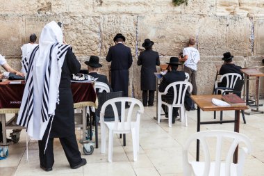 JERUSALEM, ISRAEL - CIRCA MAYIS 2018: Kudüs 'teki Batı Duvarı manzarası, İsrail yaklaşık Mayıs 2018' de Kudüs 'te.