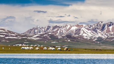 Song Kul - Kırgızistan 'ın Tian Shan Dağları' ndaki yüksek alp gölü