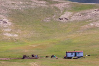 Sary-Mogul bölgesindeki Pamir dağlarının güzel manzarası