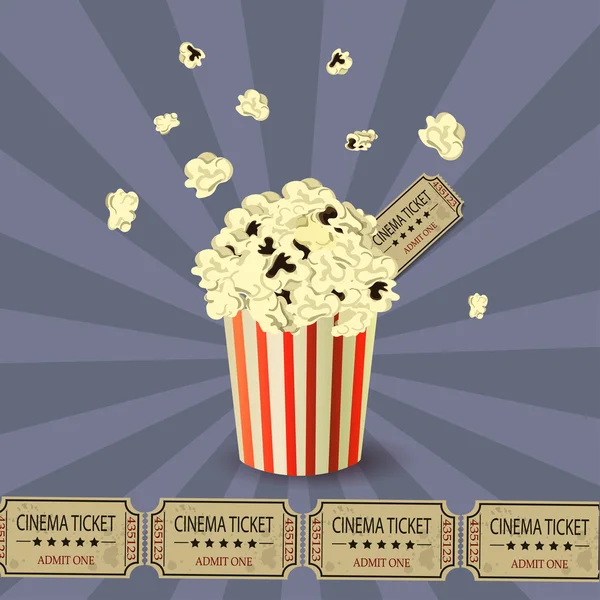 Cuenco de palomitas y ticket — Vector de stock