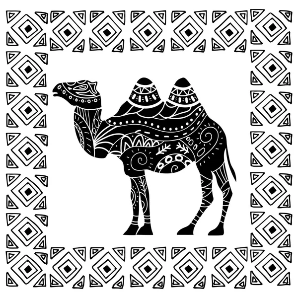 Sagoma di cammello con ornamenti tribali isolati — Vettoriale Stock