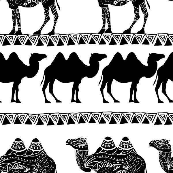 Modello senza cuciture con silhouette di cammello — Vettoriale Stock