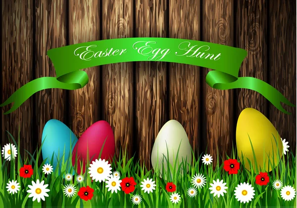 Caccia alle uova di Pasqua con texture in legno — Vettoriale Stock