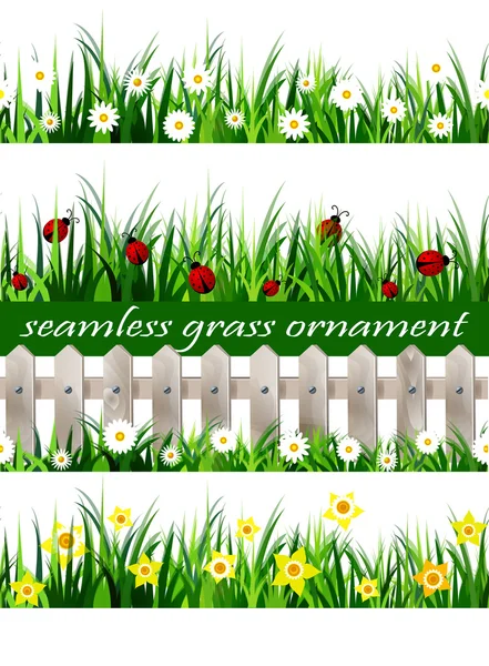 Big Green Grass seamless set — Stock Vector