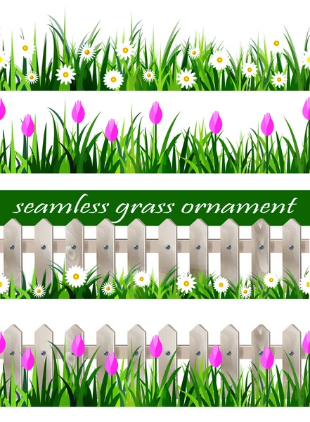 Big Green Grass seamless set — Stock Vector